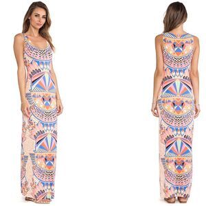 NWT Mara Hoffman Long Maxi Dress Boho Aztec Feather Sexy Jersey Bodycon Summer
